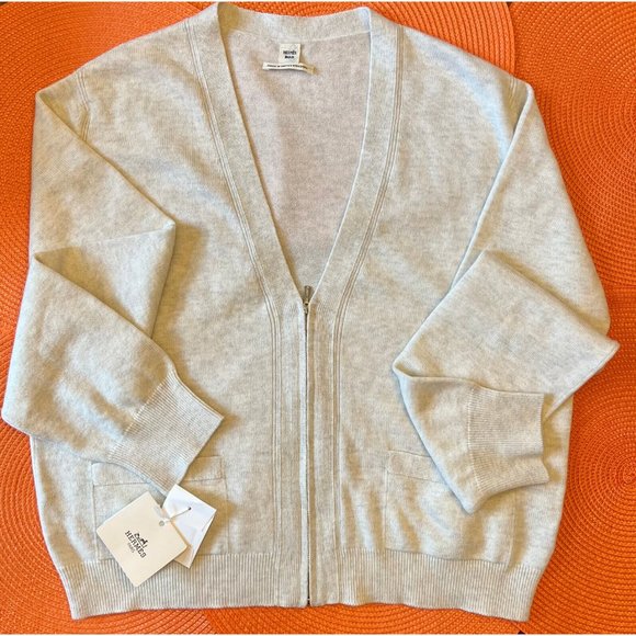 New Hermes Zippered Womens Cardigan Cashmere Cotton Sweater - Picture 5 of 14